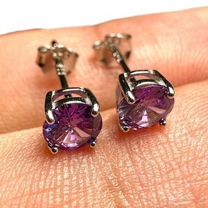 Sterling Silver 925 Amethyst CZ Stud Earrings 5mm | Round Cut Birthstone Jewelry